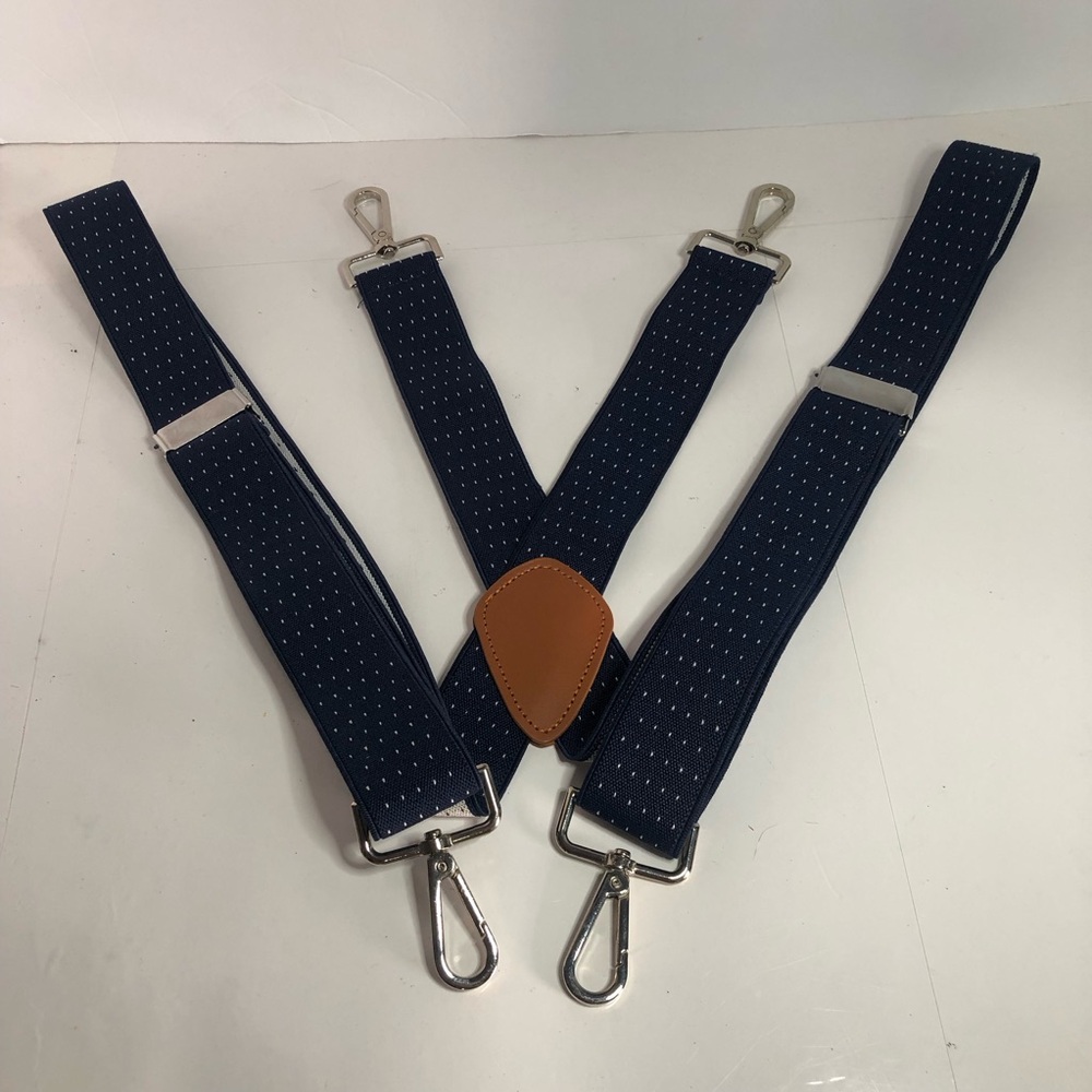 Suspenders Blue With Polkadots And Leather Accents. One Size